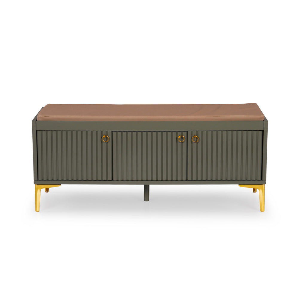 Fluted Shoe Cabinet with Leatherette Seat