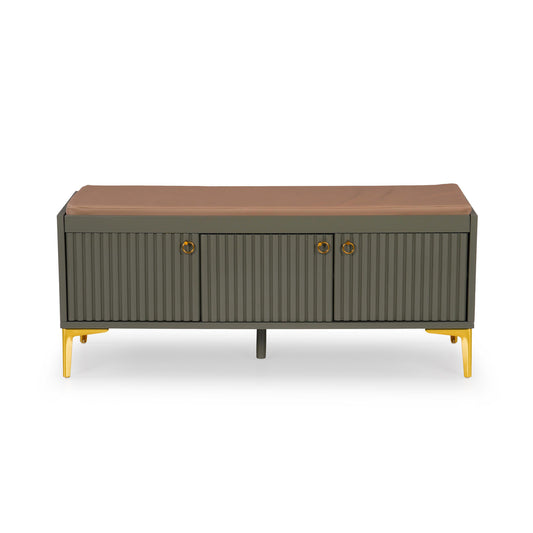 Fluted Shoe Cabinet with Leatherette Seat