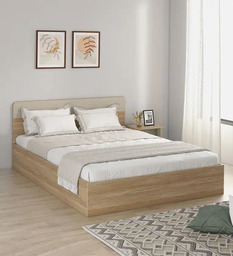 King Bed In Oak Finish With Box Storage