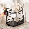 2-Tier Dish Rack with Cutlery Holder & Drainer – Black