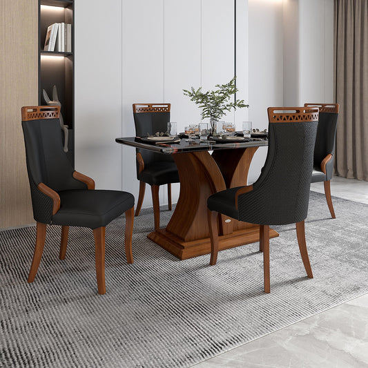 4 Seater Dining Set with Marble Finished Top
