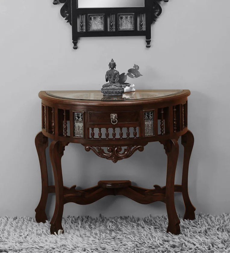 Teak Wood Console Table in Walnut Finish